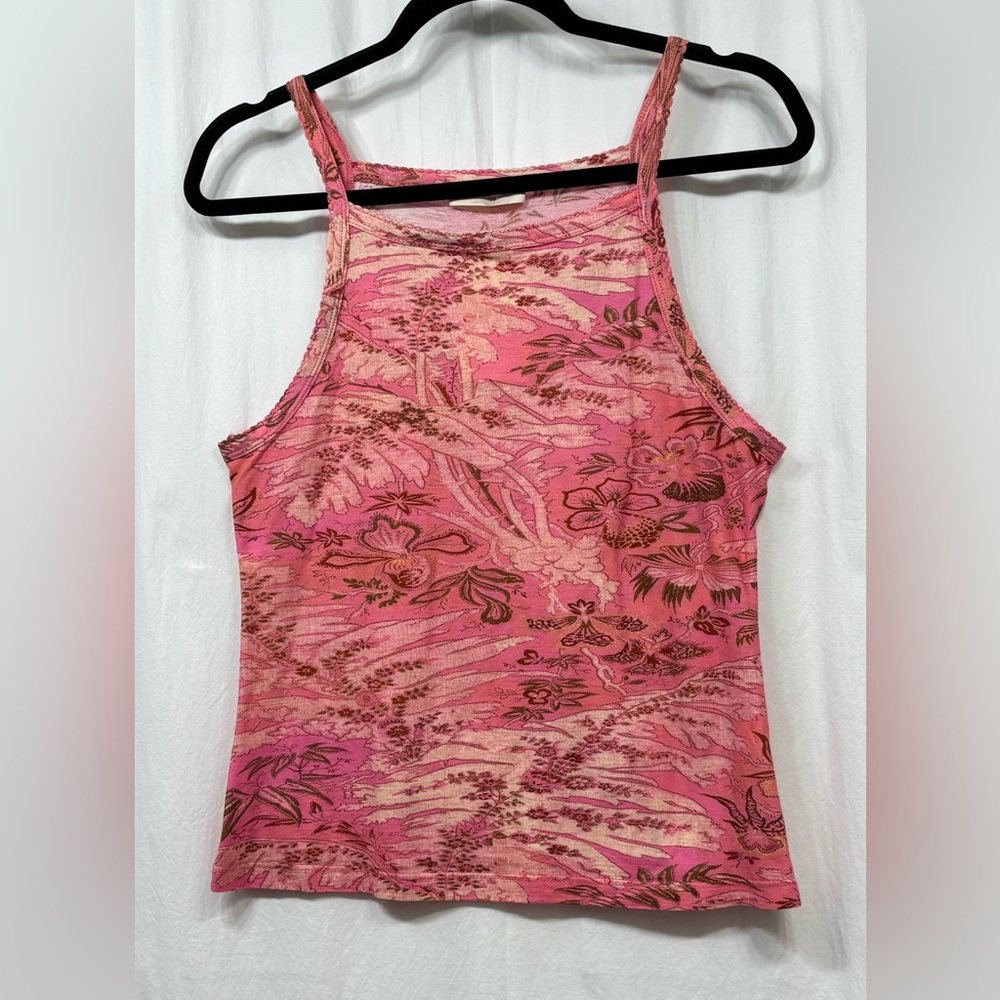 Ulla Johnson Sidney Cami Camellia Tank Top Small Pink Floral Straps Scallop Trim